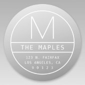 Modern retouradres & monogram | Gradiënt grijs Ronde Sticker