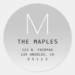 Modern retouradres & monogram Grijs Ombre Ronde Sticker