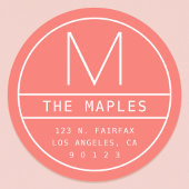 Modern Retouradres & Monogram | Levend Koraal Ronde Sticker