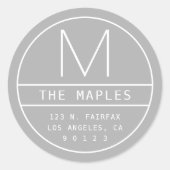 Modern retouradres & monogram | Lichtgrijs Ronde Sticker (Voorkant)