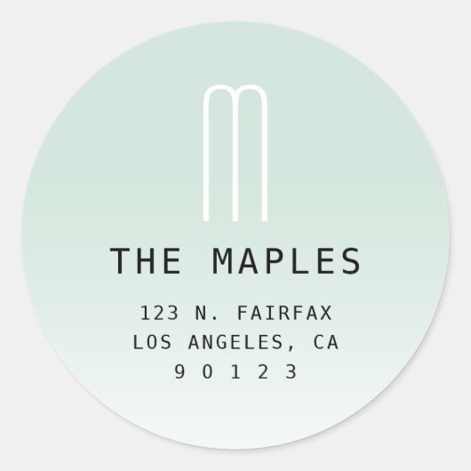 Modern retouradres & monogram | Lichtgroen Ronde Sticker (Voorkant)