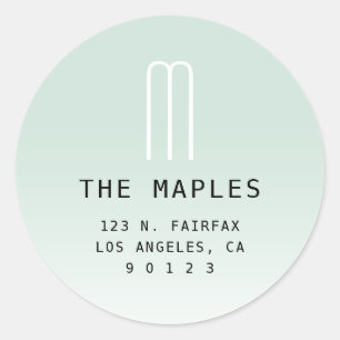 Modern retouradres & monogram Lichtgroen Ronde Sticker
