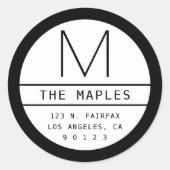 Modern retouradres & monogram | Verloop zwart Ronde Sticker (Voorkant)