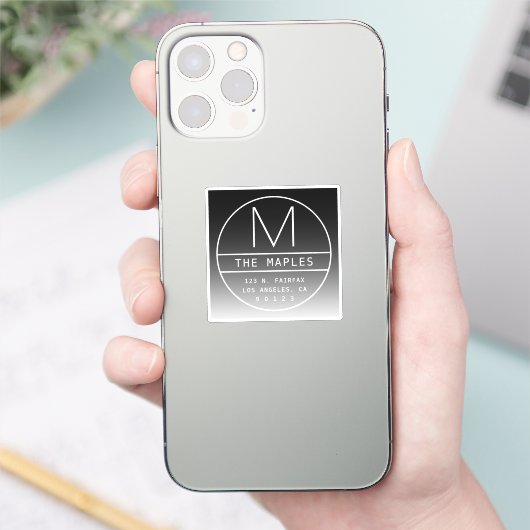 Modern retouradres & monogram | Verloop zwart Sticker (Telefoon)