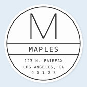 Modern retouradres & monogram | Wit & Zwart Ronde Sticker