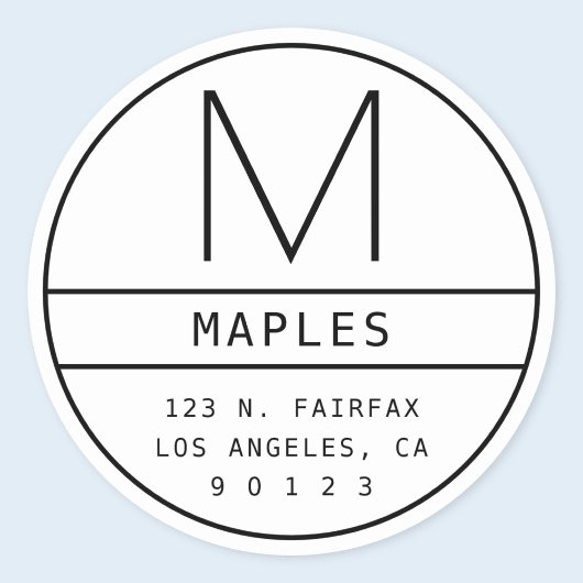 Modern retouradres & monogram | Wit & Zwart Ronde Sticker