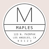 Modern retouradres & monogram | Wit & Zwart Ronde Sticker