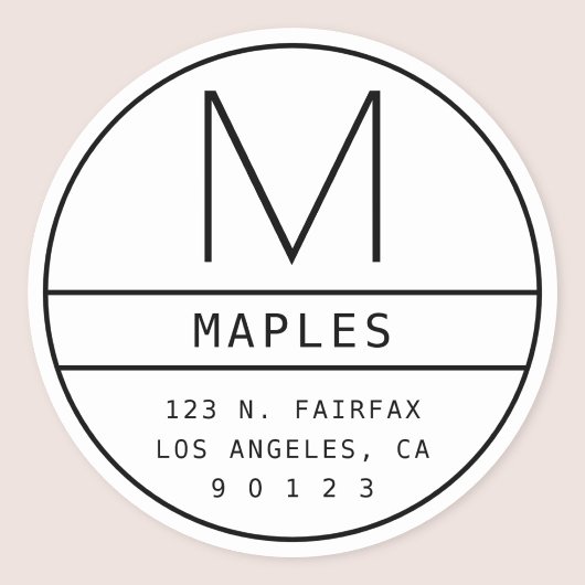 Modern retouradres & monogram | Wit & Zwart Ronde Sticker