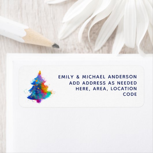 Modern Retouradres Regenboog Kerstboom Etiket (Insitu)