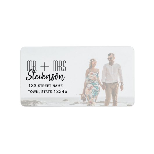 Modern Retouradres Sticker Bruiloftsfoto (Voorkant)