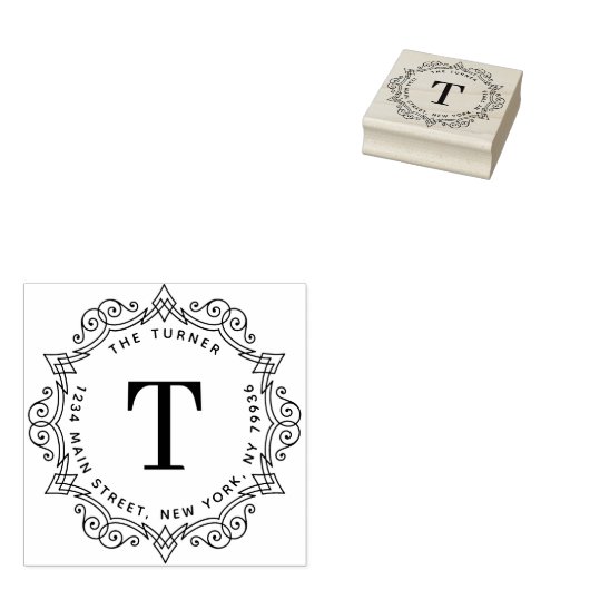 Modern retouradres voor monogram rubberstempel (Gestempeld)