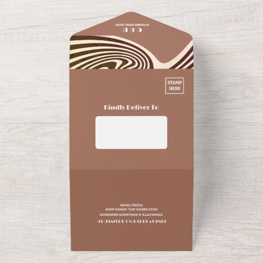 Modern Retro 70s bruiloft All In One Uitnodiging (Buitenkant)