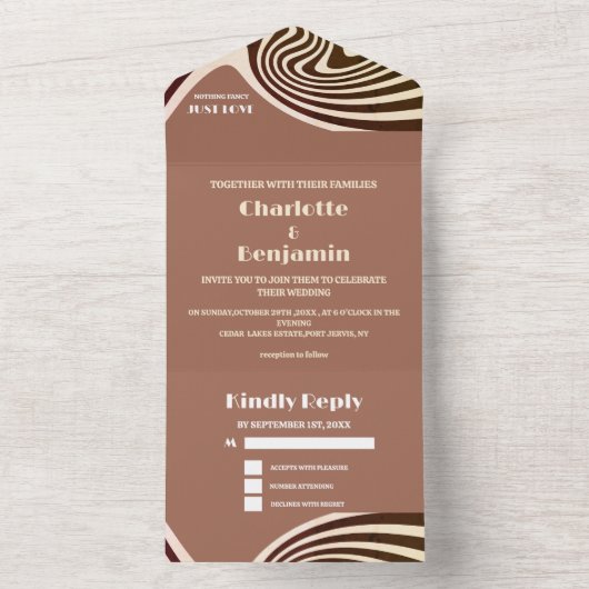 Modern Retro 70s bruiloft All In One Uitnodiging (Binnen)