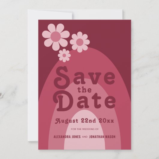 Modern Retro 70s bruiloft Save The Date (Voorkant)