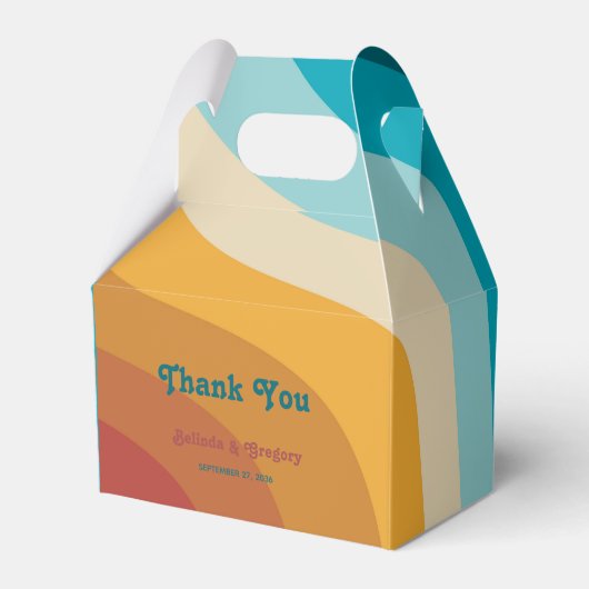 Modern Retro 70's kleurrijke regenbooggolven bruil Bedankdoosjes (Voorkant Zijde)