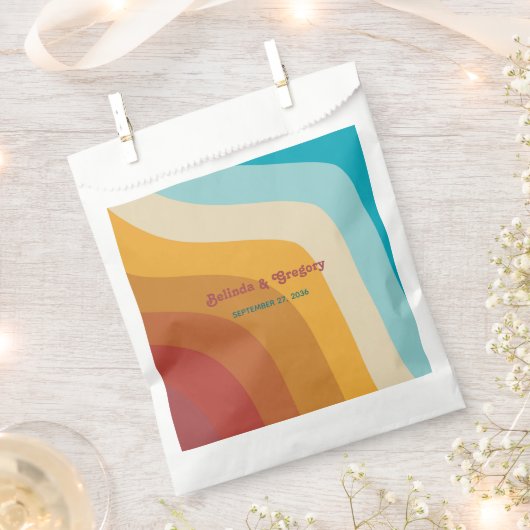 Modern Retro 70's kleurrijke regenbooggolven bruil Bedankzakje (Geknipt)