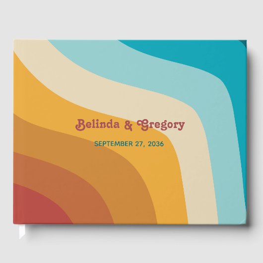 Modern Retro 70's kleurrijke regenbooggolven bruil Gastenboek (Voorkant)