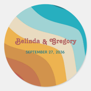 Modern Retro 70's kleurrijke regenbooggolven bruil Ronde Sticker