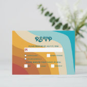 Modern Retro 70's kleurrijke regenbooggolven bruil RSVP Kaartje (Staand voorkant)