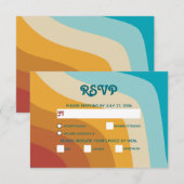 Modern Retro 70's kleurrijke regenbooggolven bruil RSVP Kaartje (Voorkant / Achterkant)