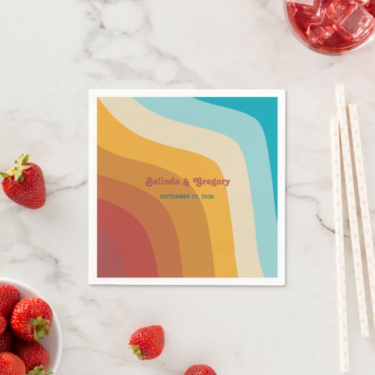 Modern Retro 70's kleurrijke regenbooggolven bruil Servet (Insitu)