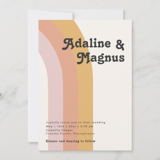 Modern Retro 70's Rainbow Casual bruiloft Kaart (Voorkant)