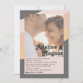 Modern Retro 70's Rainbow Dark Faded Photo Wedding Kaart (Voorkant)
