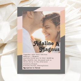 Modern Retro 70's Rainbow Dark Faded Photo Wedding Kaart