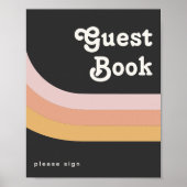 Modern Retro 70's Rainbow Dark Guest Book Sign Poster (Voorkant)