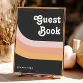 Modern Retro 70's Rainbow Dark Guest Book Sign Poster
