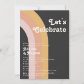 Modern Retro 70's Rainbow Dark Laten we vieren Kaart (Voorkant)