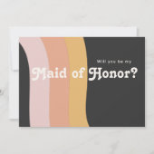 Modern Retro 70's Rainbow Dark Maid of Honor Kaart (Voorkant)