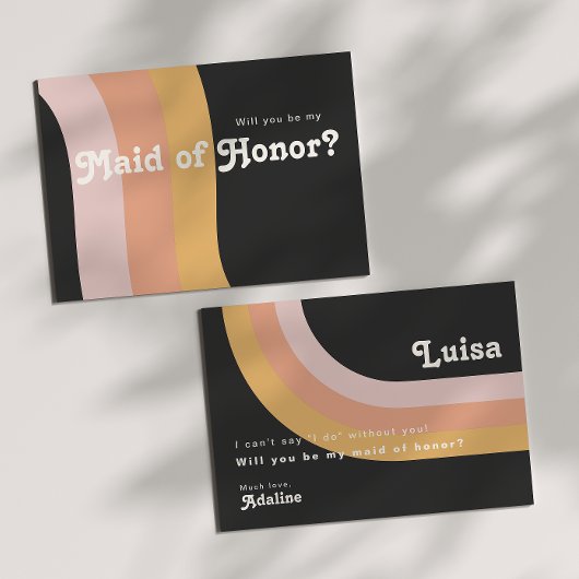Modern Retro 70's Rainbow Dark Maid of Honor Kaart