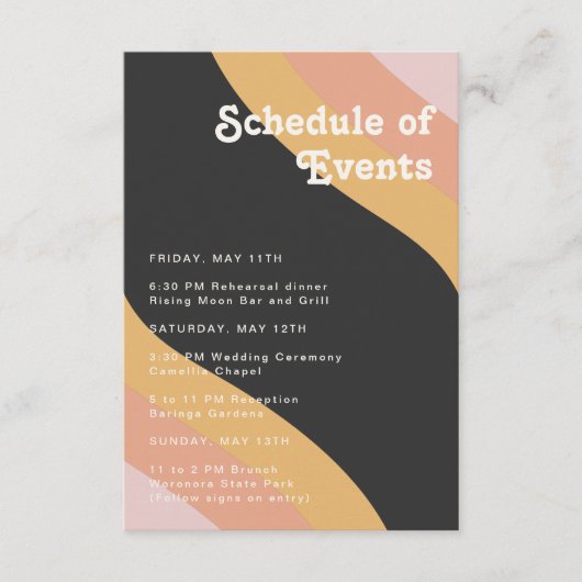 Modern Retro 70's 'Rainbow Dark'-schema van gebeur Informatiekaartje (Voorkant)