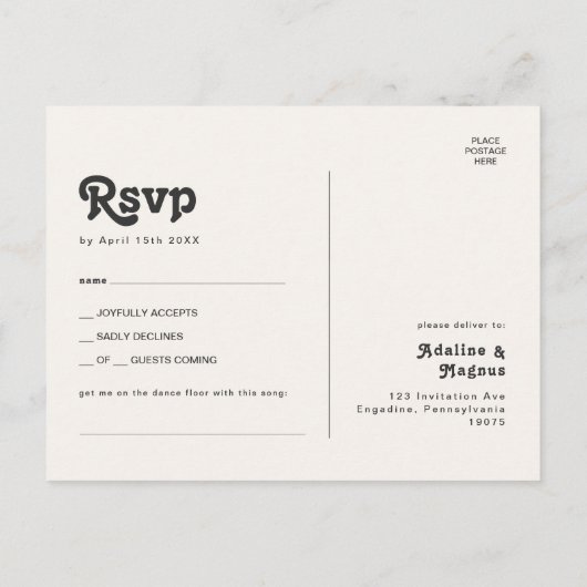 Modern Retro 70's Rainbow Dark Song Request RSVP Briefkaart (Achterkant)
