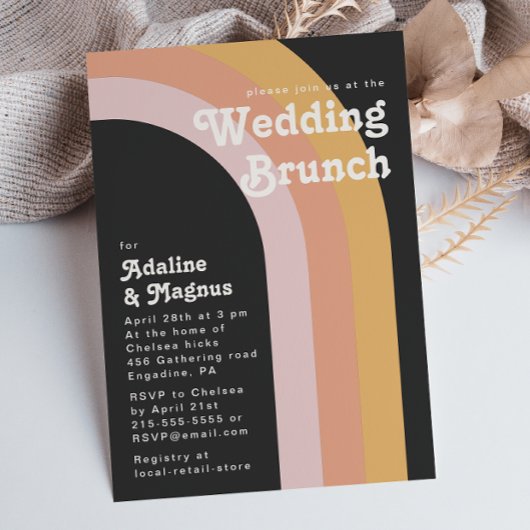 Modern Retro 70's Rainbow Dark Wedding Brunch Invi Kaart