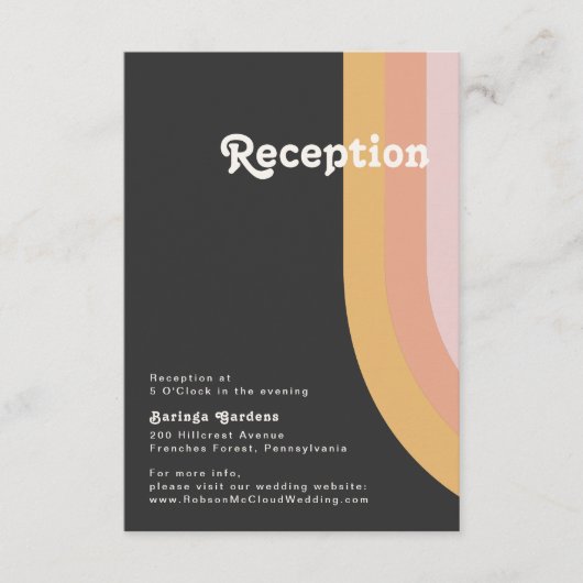 Modern Retro 70's Rainbow Dark Wedding Reception Informatiekaartje (Voorkant)