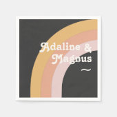 Modern Retro 70's regenboog | Donkere bruiloft Nap Servet (Voorkant)