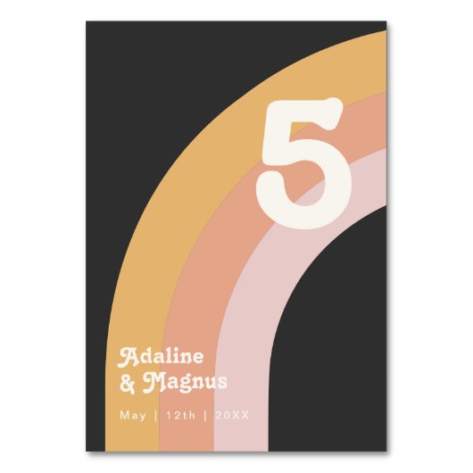 Modern Retro 70's regenboog | Donkertabelnummer Kaart (Achterkant)