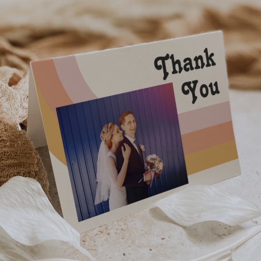 Modern Retro 70's regenboog | Foto gevouwen Bedankkaart