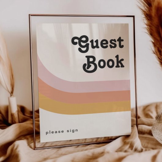 Modern Retro 70's Regenboog Gastboek Handtekening Poster