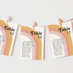 Modern Retro 70's regenboog | Tabelnummer<br><div class="desc">Deze moderne retro 70 regenboog | tabelnummeroverzicht is perfect voor uw eenvoudige oranje, roos gouden en wazige roze trouwreceptie. Ontworpen met elementen van een klassieke, kleurrijke boho-boog en groovy-minimalistische strepen. Het ontwerp heeft een uniek abstract tropisch strand, geweldig voor elke lente, zomer of herfstbruiloft. Het product is aanpasbaar, omdat de...</div>