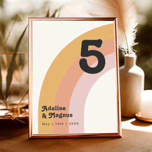Modern Retro 70's regenboog Tabelnummer Kaart