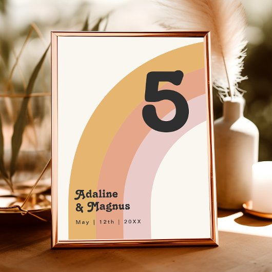 Modern Retro 70's regenboog | Tabelnummer Kaart