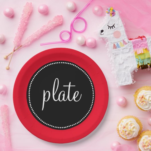 Modern Retro Aangepast, rood en zwart Papieren Bordje (Feest)