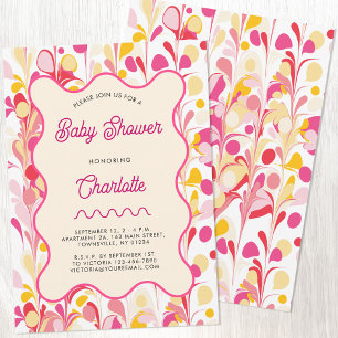 Modern Retro Abstract Roze Baby shower Kaart