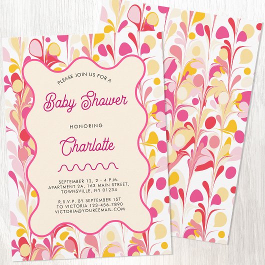 Modern Retro Abstract Roze Baby shower Kaart