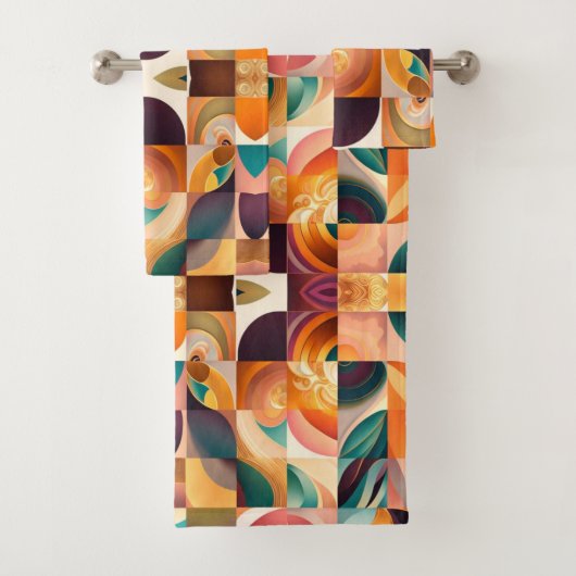 Modern Retro Abstract Squares Collectie Bad Handdoek (Insitu)