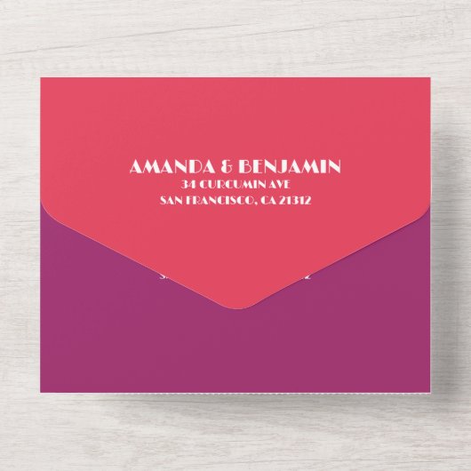 Modern, retro alles in één bruiloft uitnodiging (Achterkant)