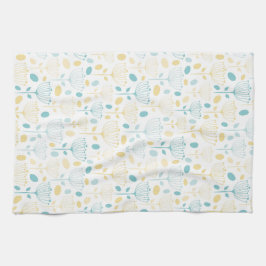 Modern Retro Aqua en Gele Floral Theedoek